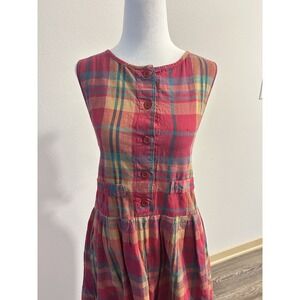 VTG Nouveau Faces Cotton Plaid Colorful Midi Dress Farm Cottagecore 90s